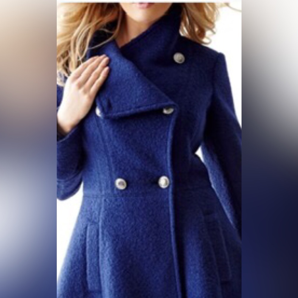 Guess women’s royal blue double-breasted pea coat.